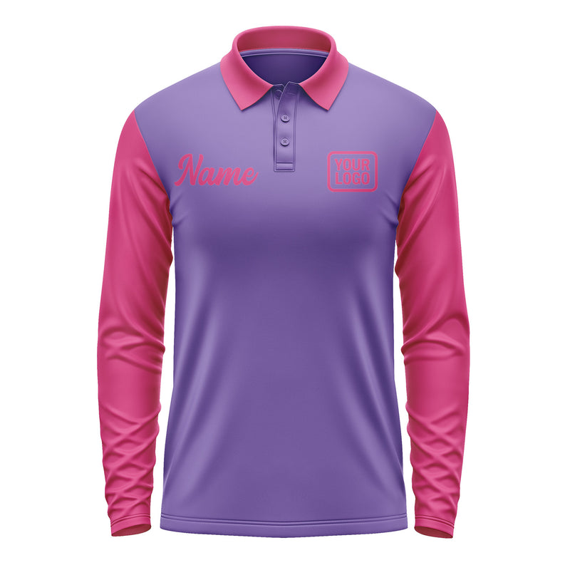 Custom Light Purple Pink Long Sleeve Polo Shirt Pl231313B113