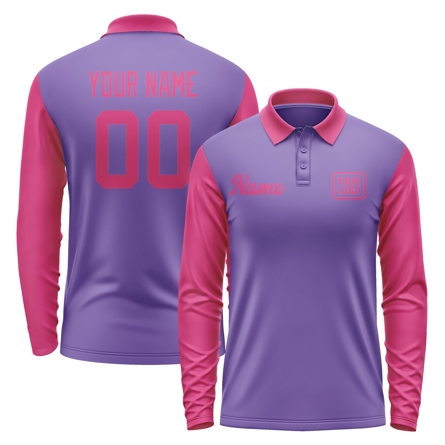 Custom Light Purple Pink Long Sleeve Polo Shirt Pl231313B113