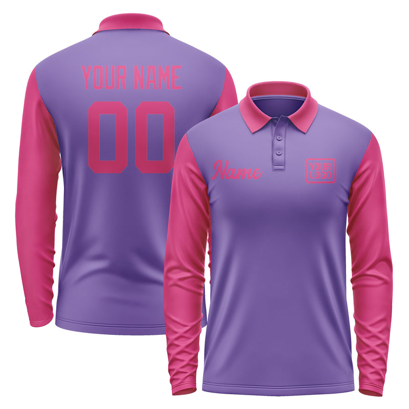 Custom Light Purple Pink Long Sleeve Polo Shirt Pl231313B113