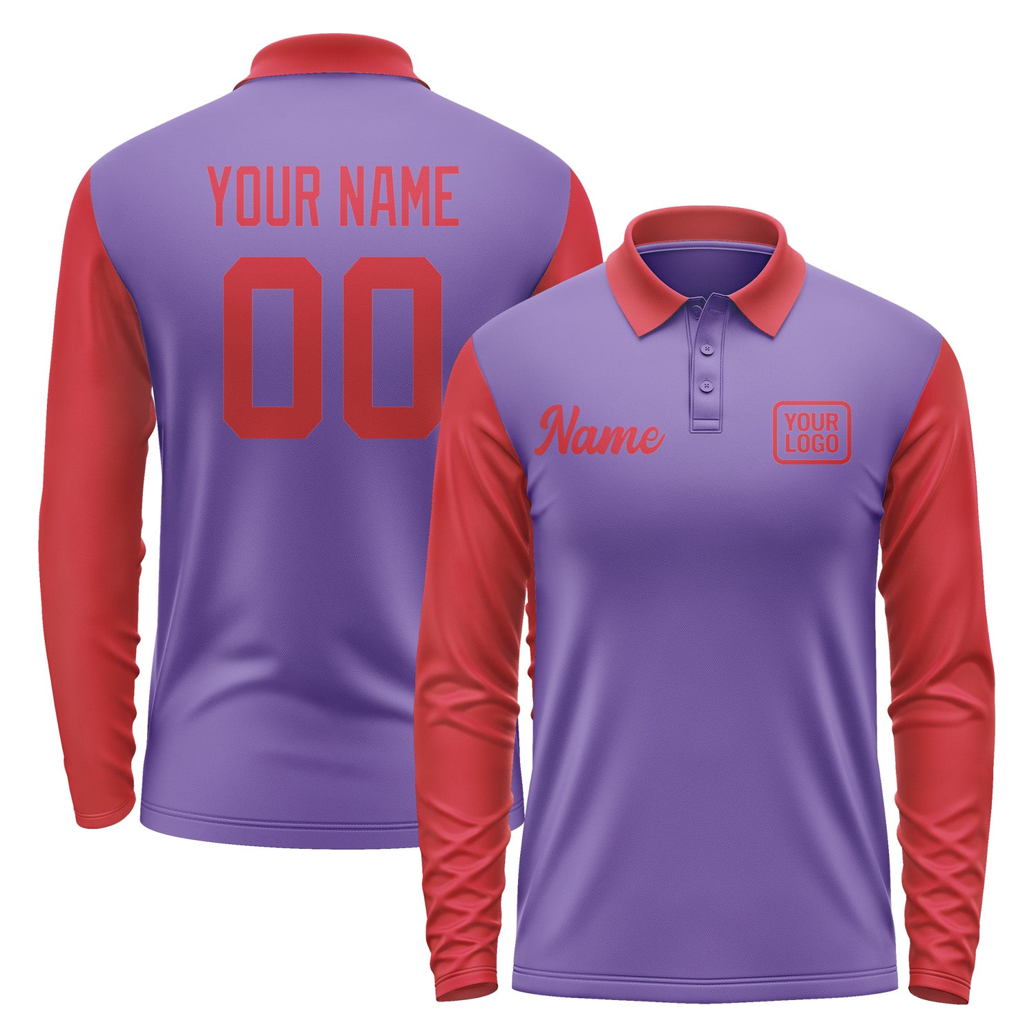 Custom Light Purple Red Long Sleeve Polo Shirt Pl231414B114