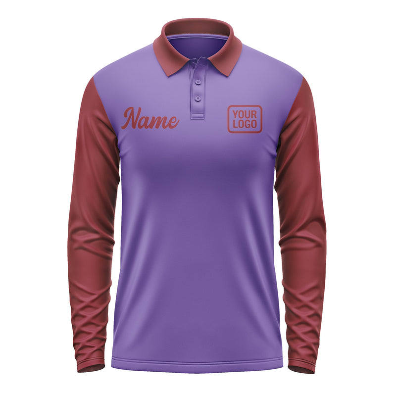 Custom Light Purple Crimson Red Long Sleeve Polo Shirt Pl231515B115