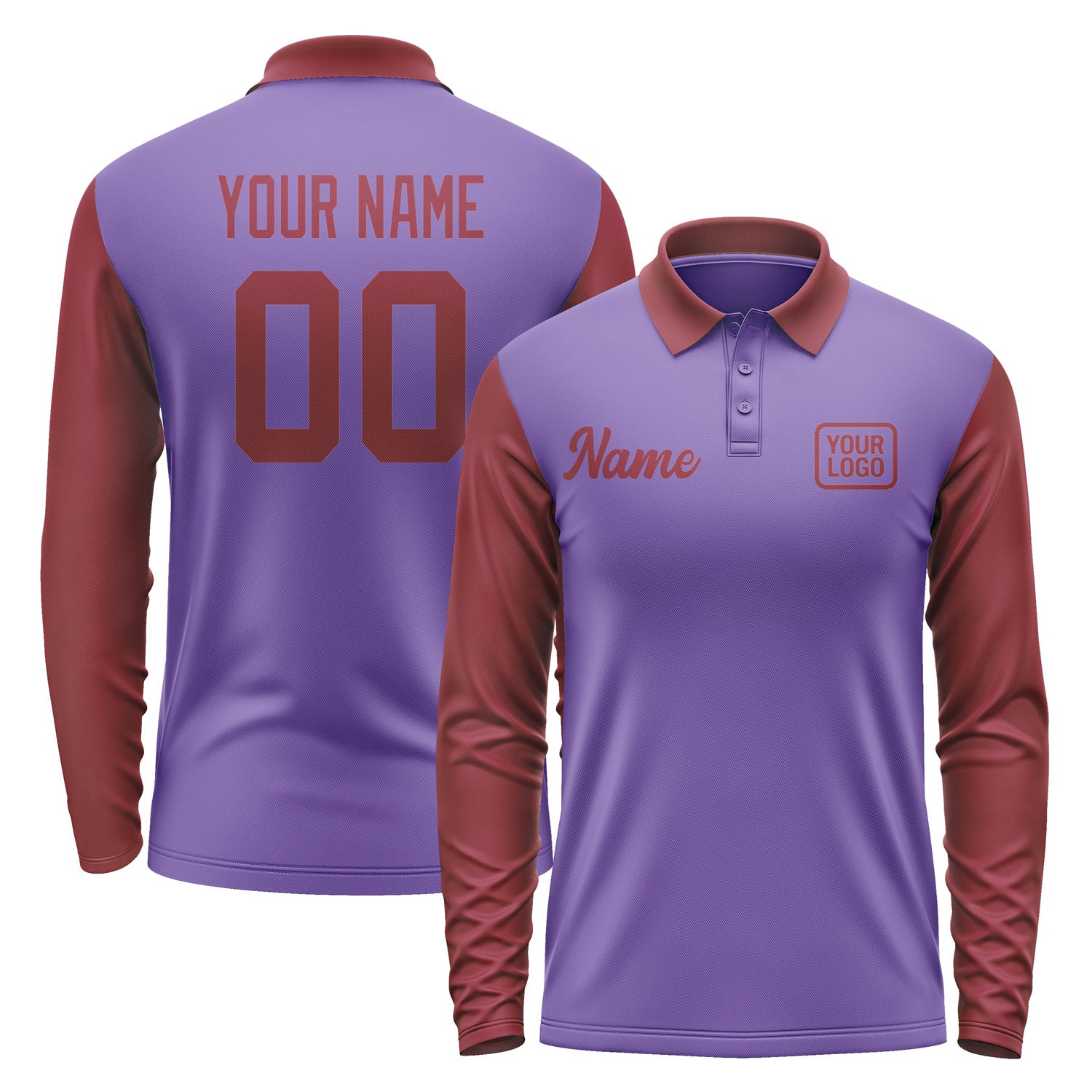 Custom Light Purple Crimson Red Long Sleeve Polo Shirt Pl231515B115