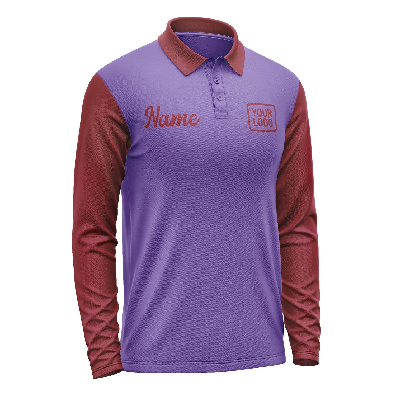 Custom Light Purple Crimson Red Long Sleeve Polo Shirt Pl231515B115
