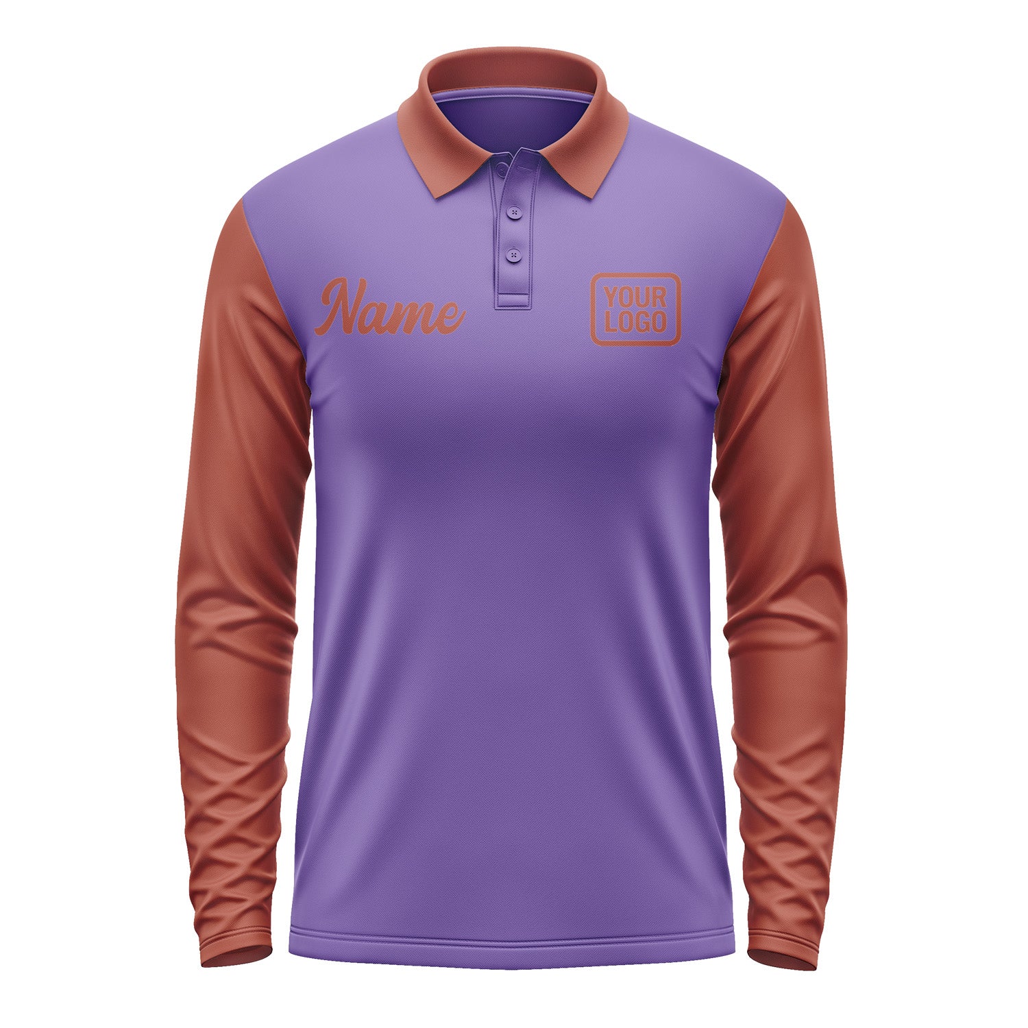 Custom Light Purple Coral Red Long Sleeve Polo Shirt Pl231616B116