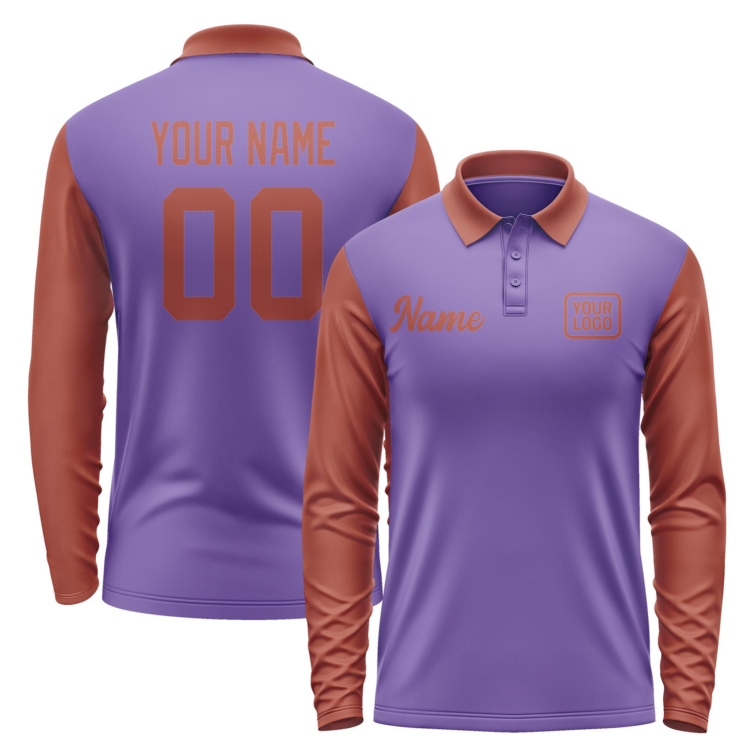 Custom Light Purple Coral Red Long Sleeve Polo Shirt Pl231616B116
