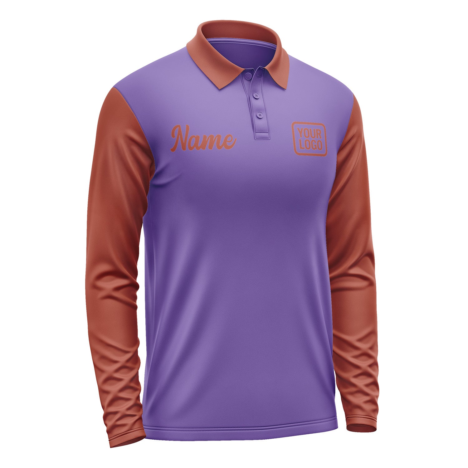 Custom Light Purple Coral Red Long Sleeve Polo Shirt Pl231616B116