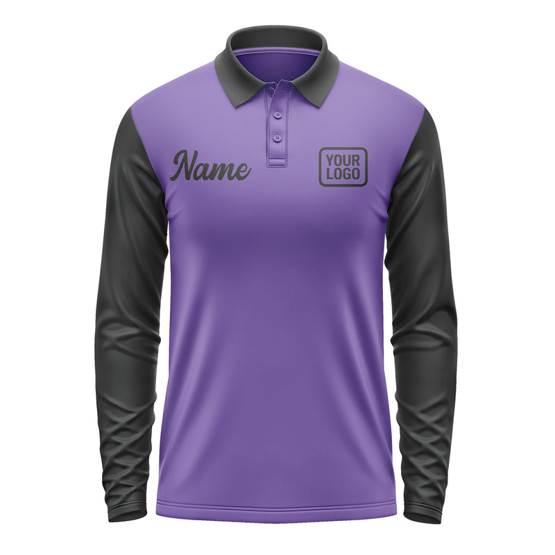Custom Light Purple Black Long Sleeve Polo Shirt Pl231717B117
