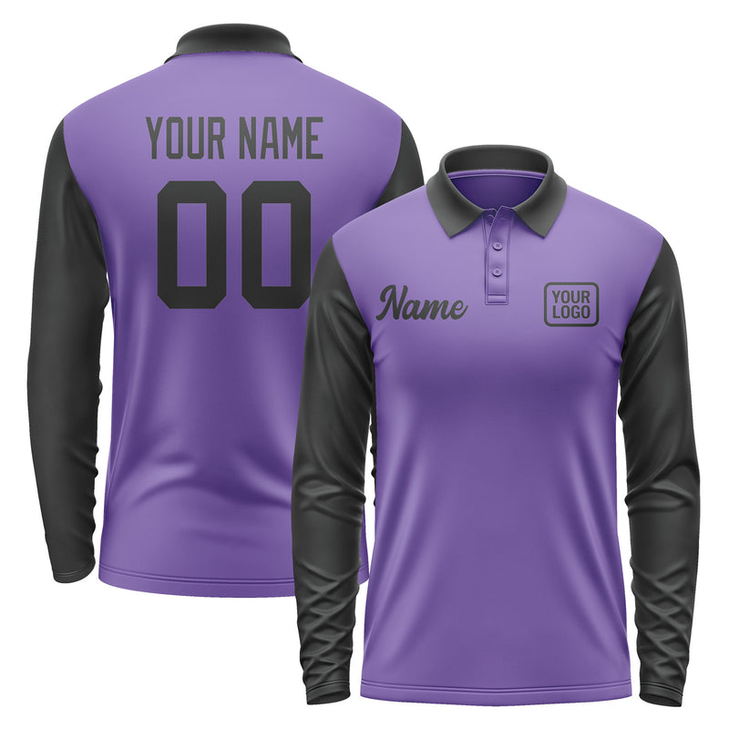 Custom Light Purple Black Long Sleeve Polo Shirt Pl231717B117