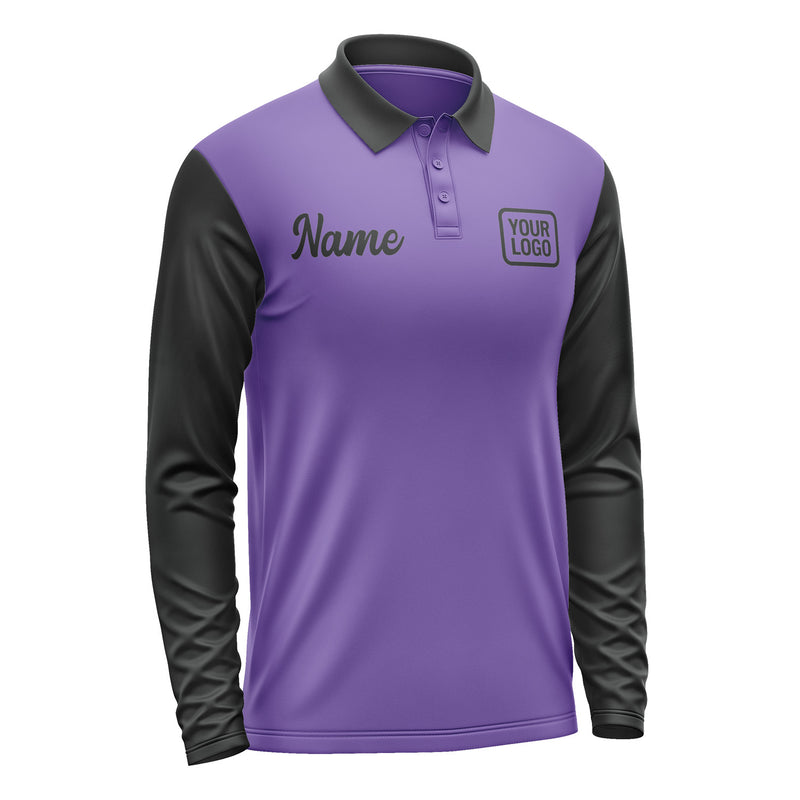 Custom Light Purple Black Long Sleeve Polo Shirt Pl231717B117
