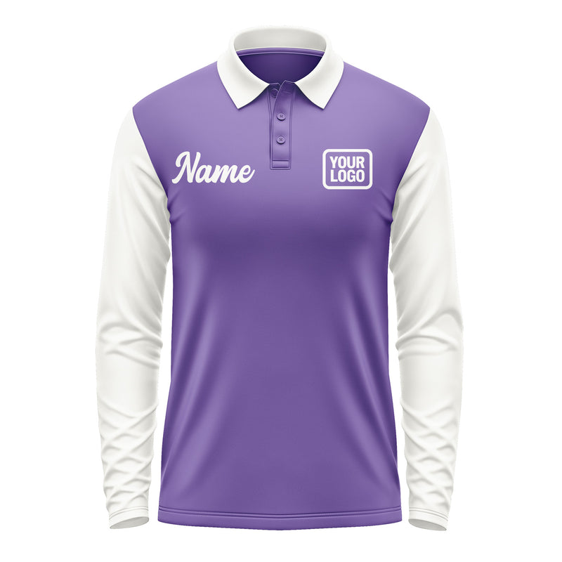 Custom Light Purple White Long Sleeve Polo Shirt Pl231818B118