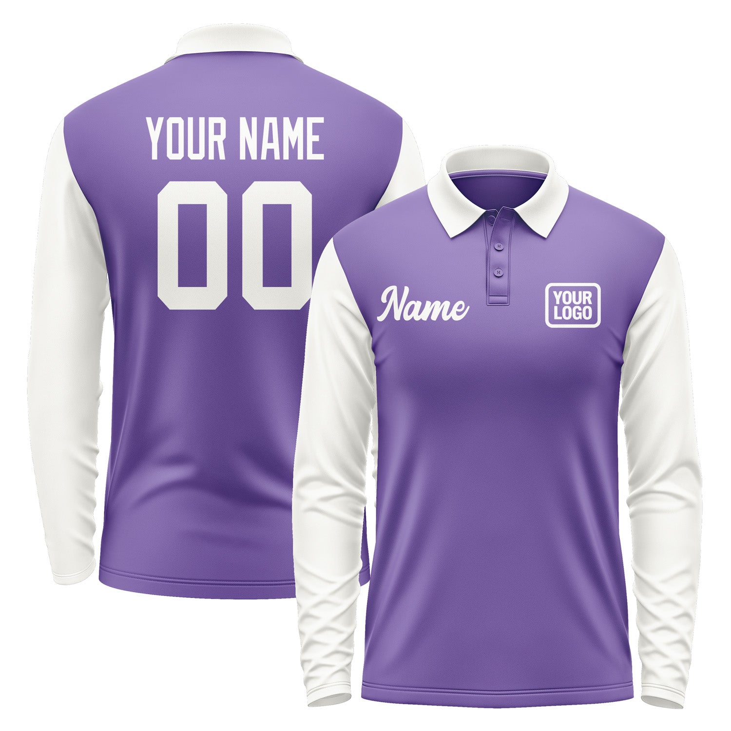 Custom Light Purple White Long Sleeve Polo Shirt Pl231818B118