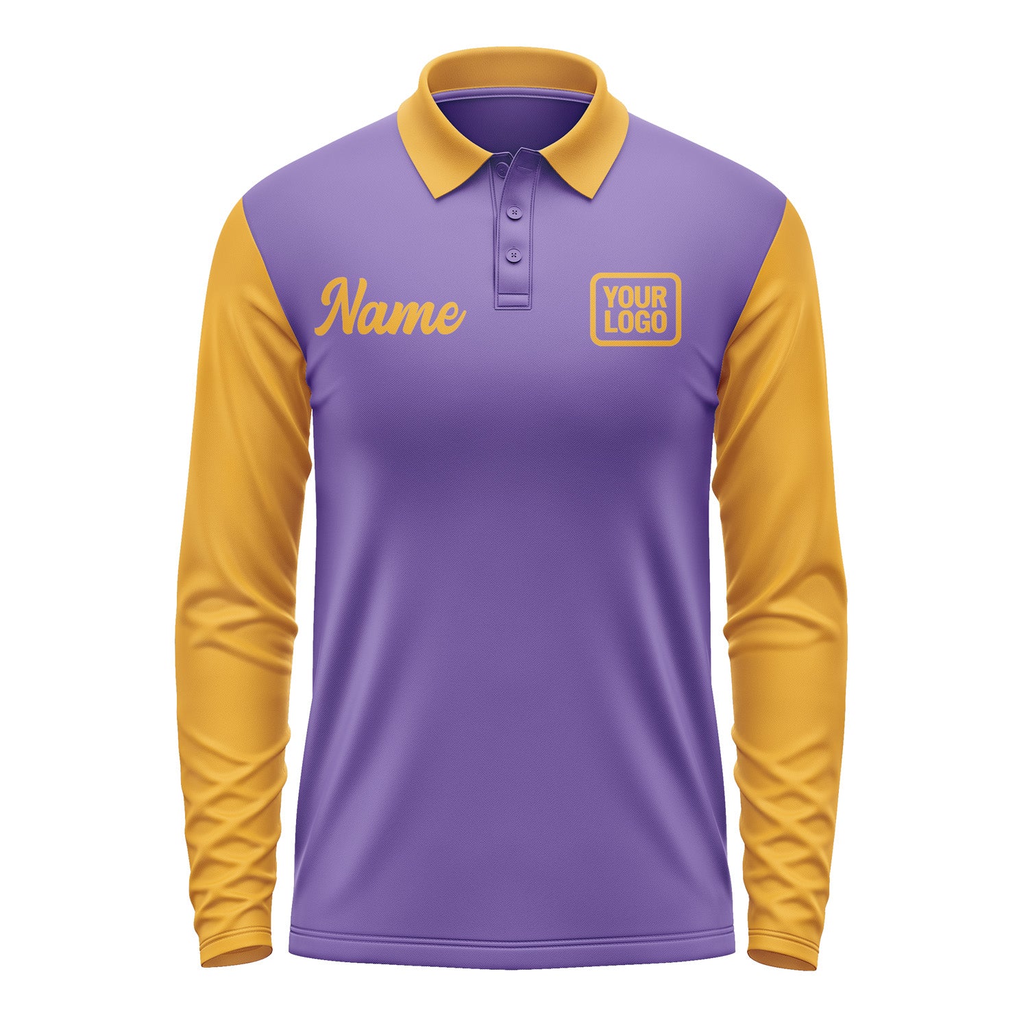 Custom Light Purple Yellow Long Sleeve Polo Shirt Pl231919B119