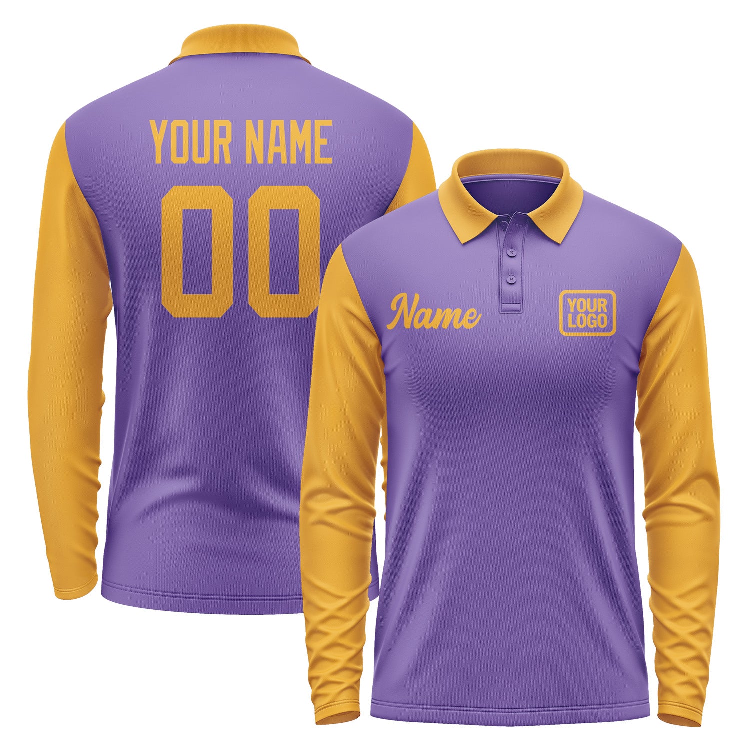 Custom Light Purple Yellow Long Sleeve Polo Shirt Pl231919B119