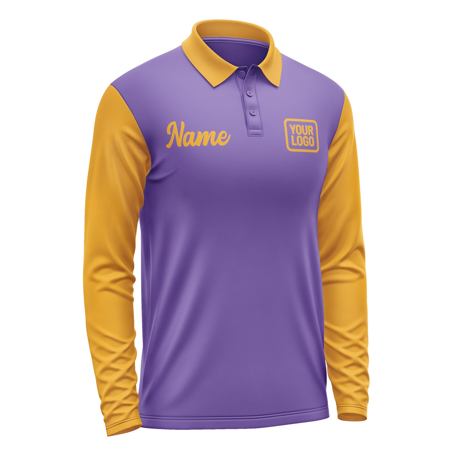 Custom Light Purple Yellow Long Sleeve Polo Shirt Pl231919B119