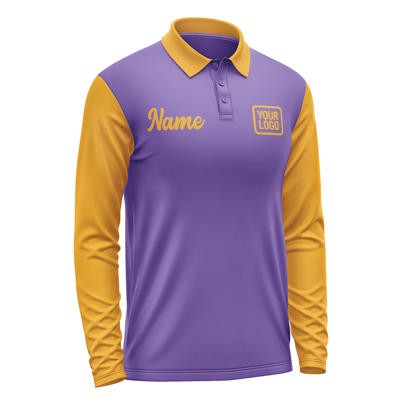 Custom Light Purple Yellow Long Sleeve Polo Shirt Pl231919B119