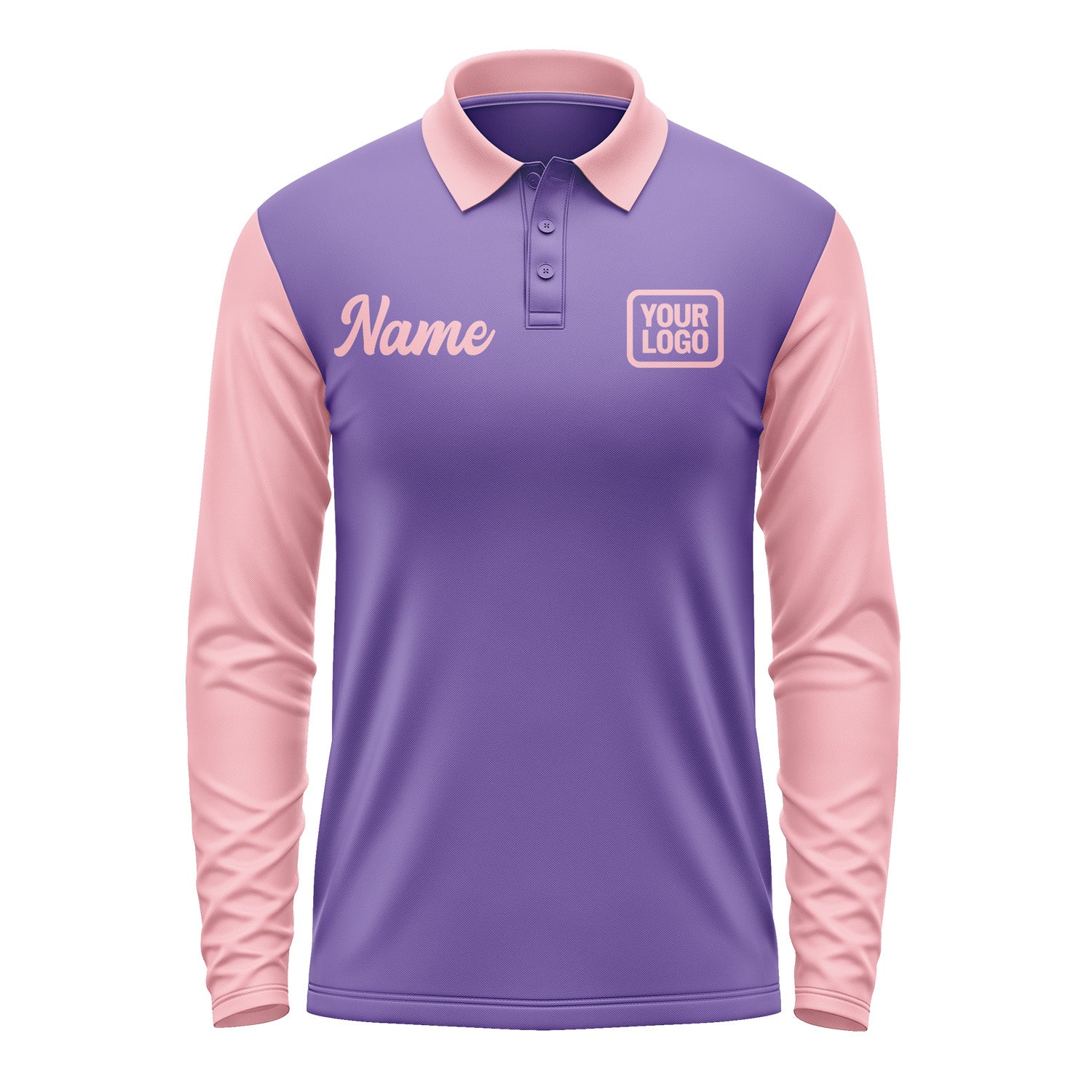 Custom Light Purple Light Pink Long Sleeve Polo Shirt Pl232121B121