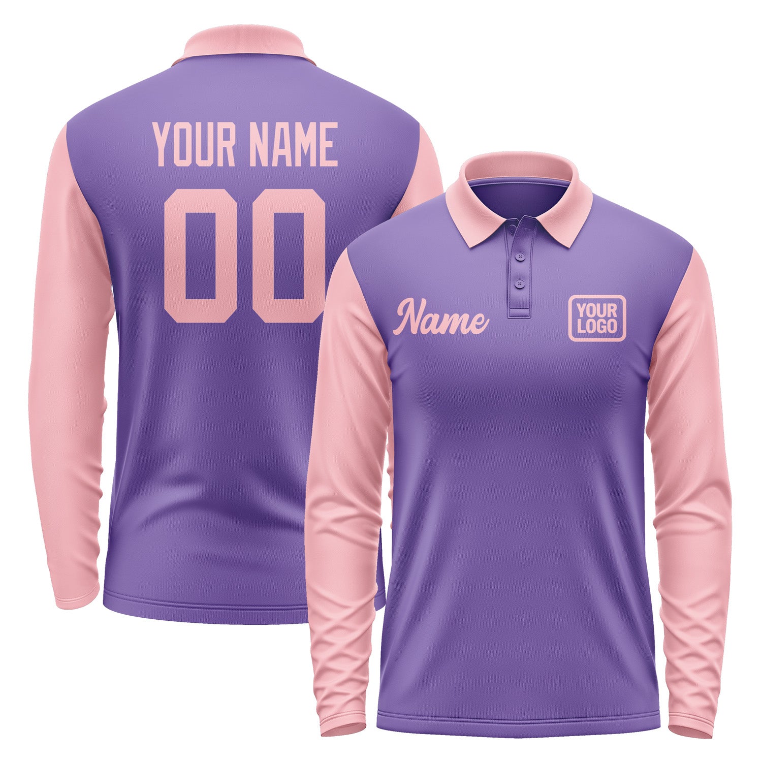 Custom Light Purple Light Pink Long Sleeve Polo Shirt Pl232121B121