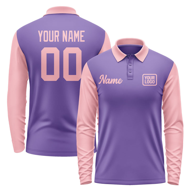 Custom Light Purple Light Pink Long Sleeve Polo Shirt Pl232121B121