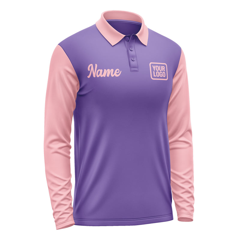 Custom Light Purple Light Pink Long Sleeve Polo Shirt Pl232121B121