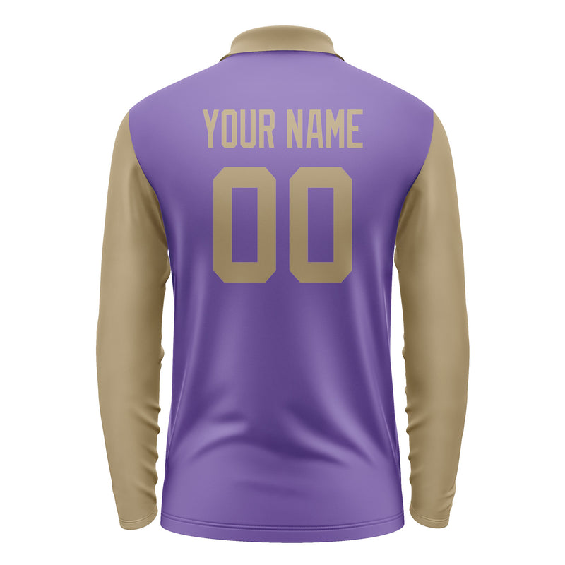 Custom Light Purple Light Khaki Long Sleeve Polo Shirt Pl232525B125