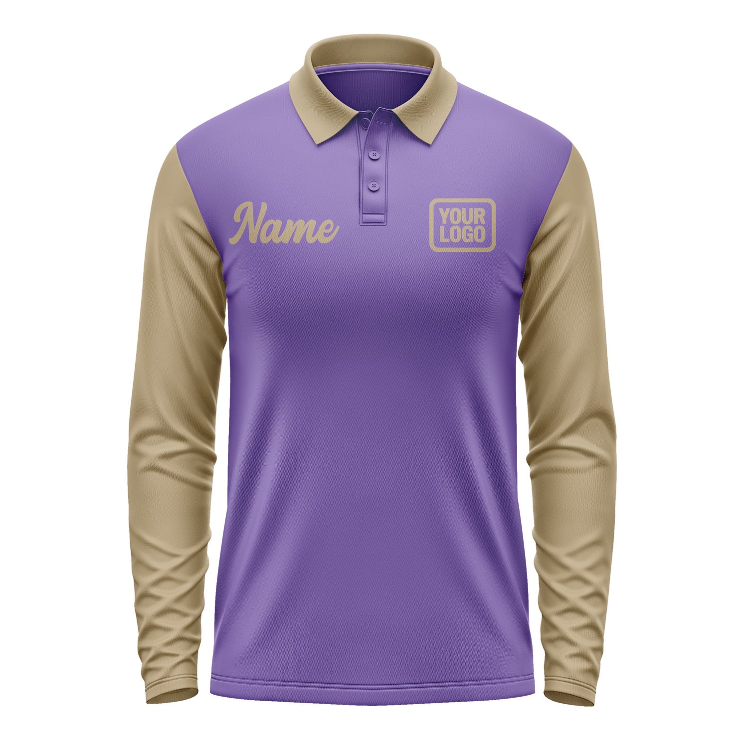 Custom Light Purple Light Khaki Long Sleeve Polo Shirt Pl232525B125