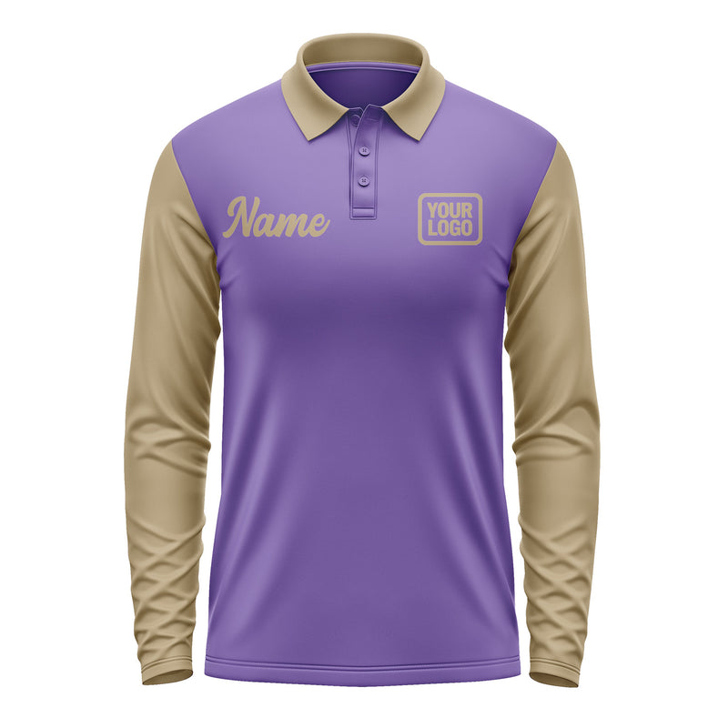 Custom Light Purple Light Khaki Long Sleeve Polo Shirt Pl232525B125