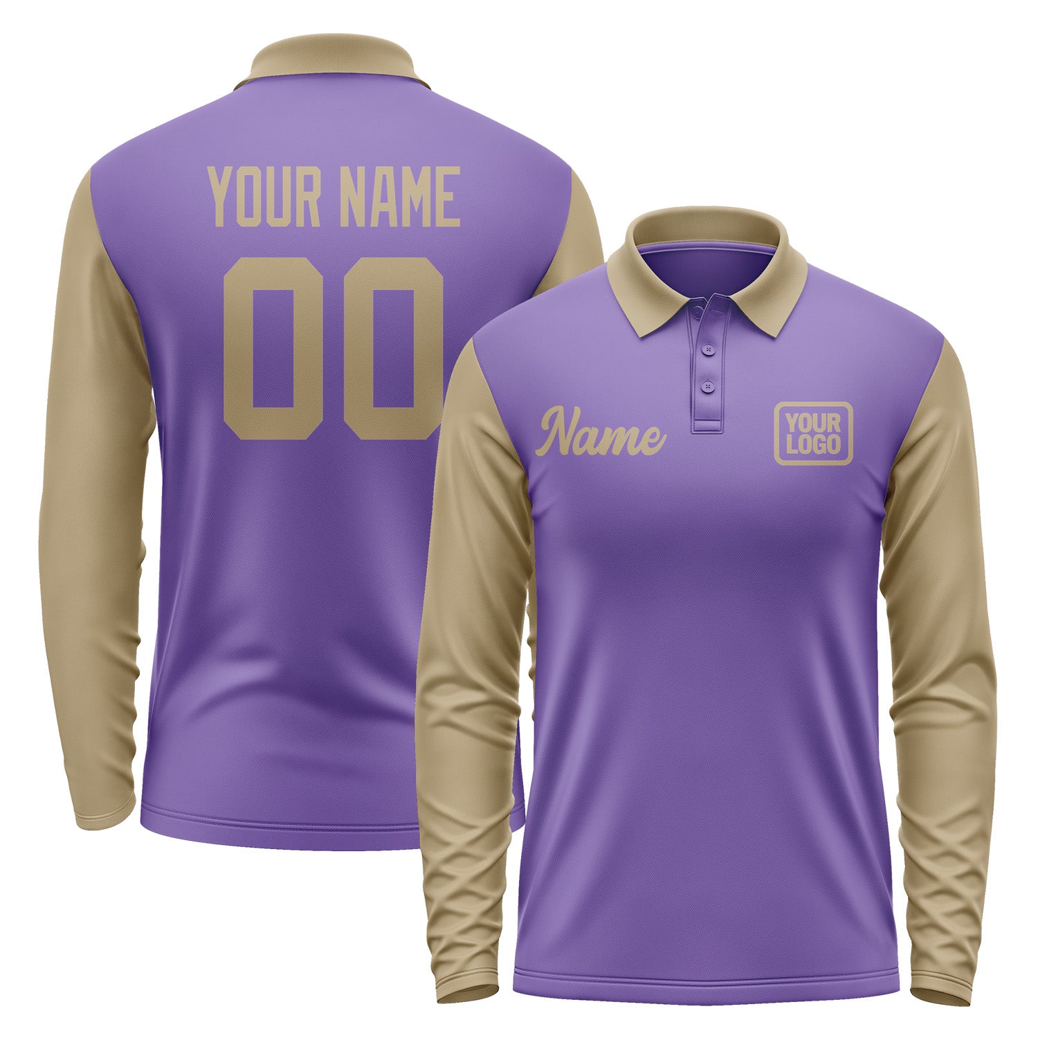 Custom Light Purple Light Khaki Long Sleeve Polo Shirt Pl232525B125