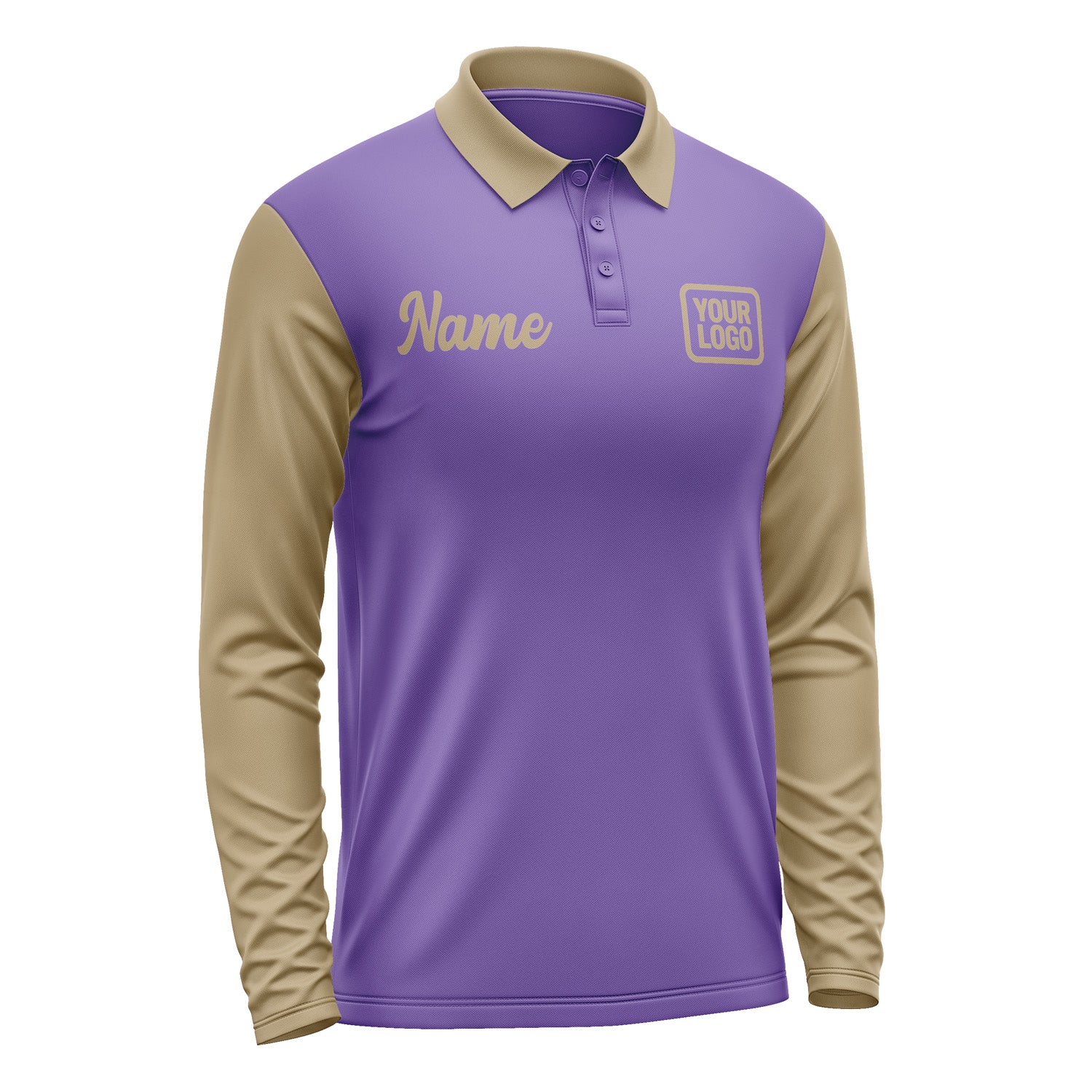 Custom Light Purple Light Khaki Long Sleeve Polo Shirt Pl232525B125