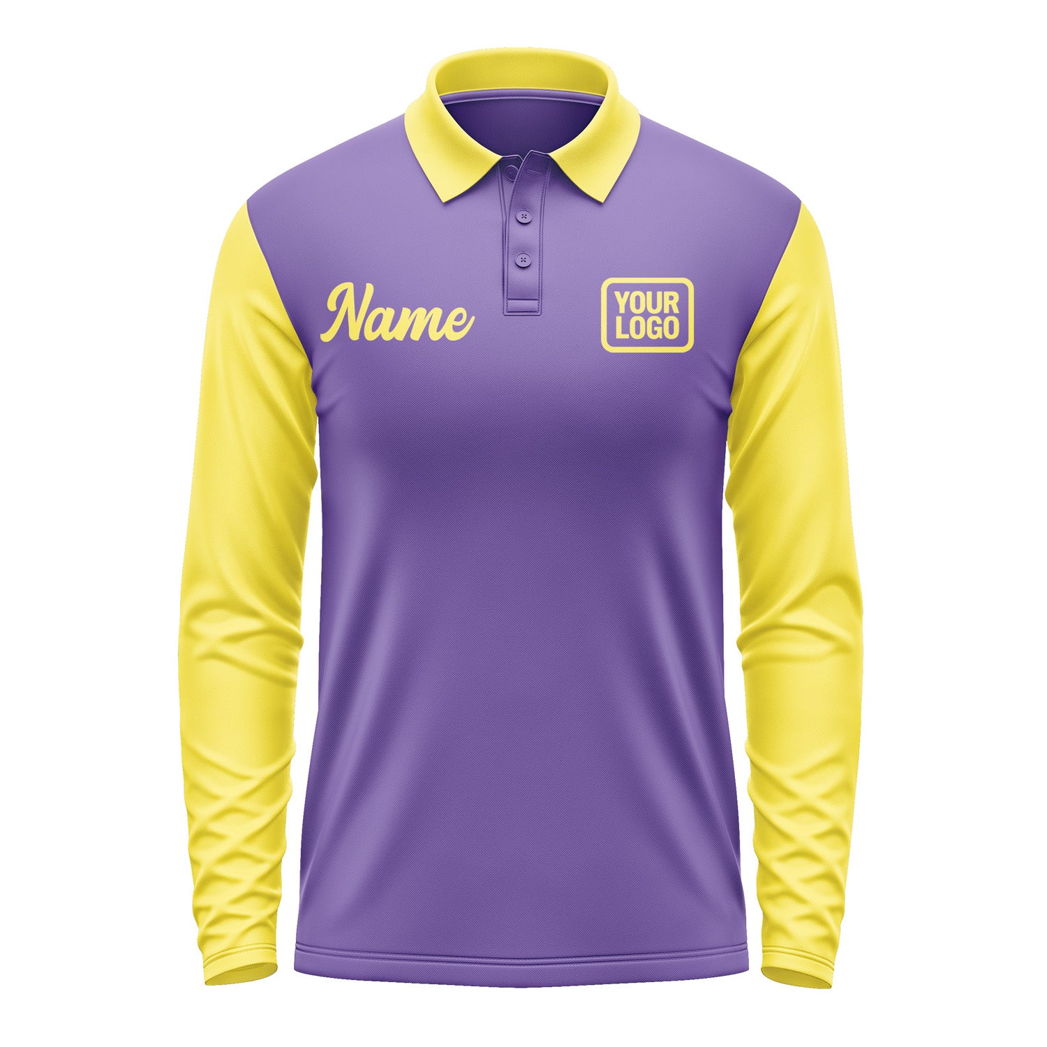 Custom Light Purple Light Yellow Long Sleeve Polo Shirt Pl232626B126
