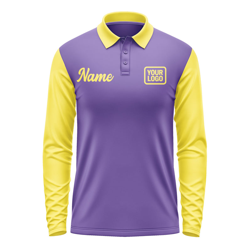Custom Light Purple Light Yellow Long Sleeve Polo Shirt Pl232626B126