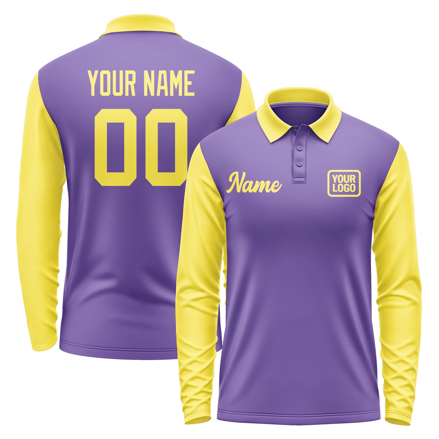 Custom Light Purple Light Yellow Long Sleeve Polo Shirt Pl232626B126