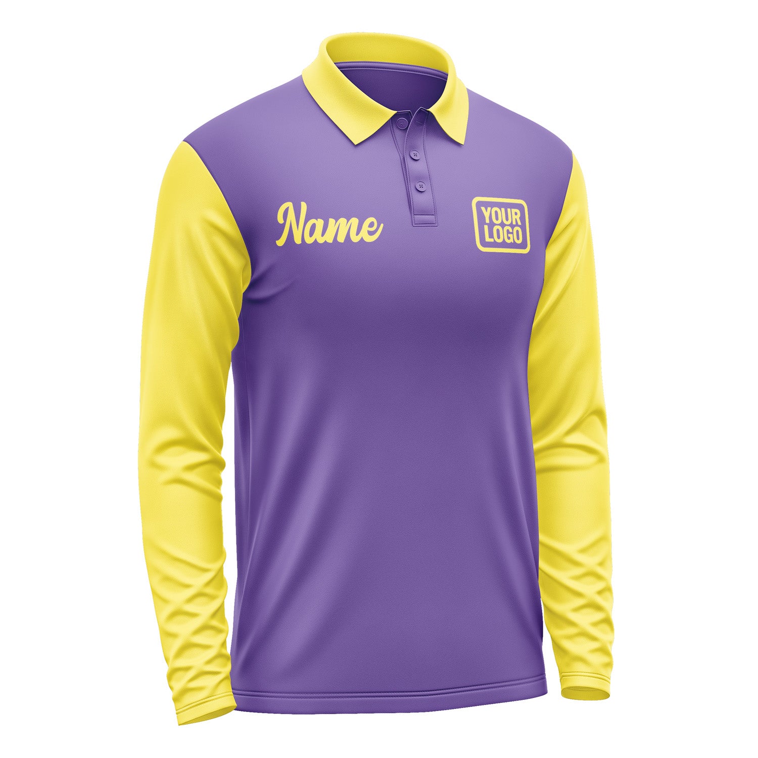 Custom Light Purple Light Yellow Long Sleeve Polo Shirt Pl232626B126