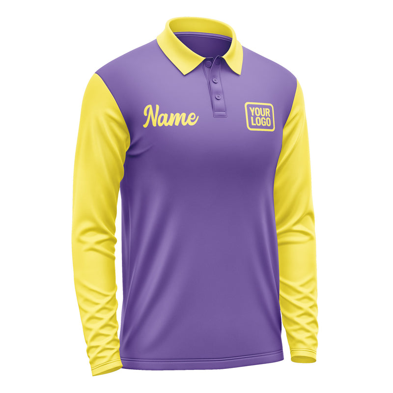 Custom Light Purple Light Yellow Long Sleeve Polo Shirt Pl232626B126
