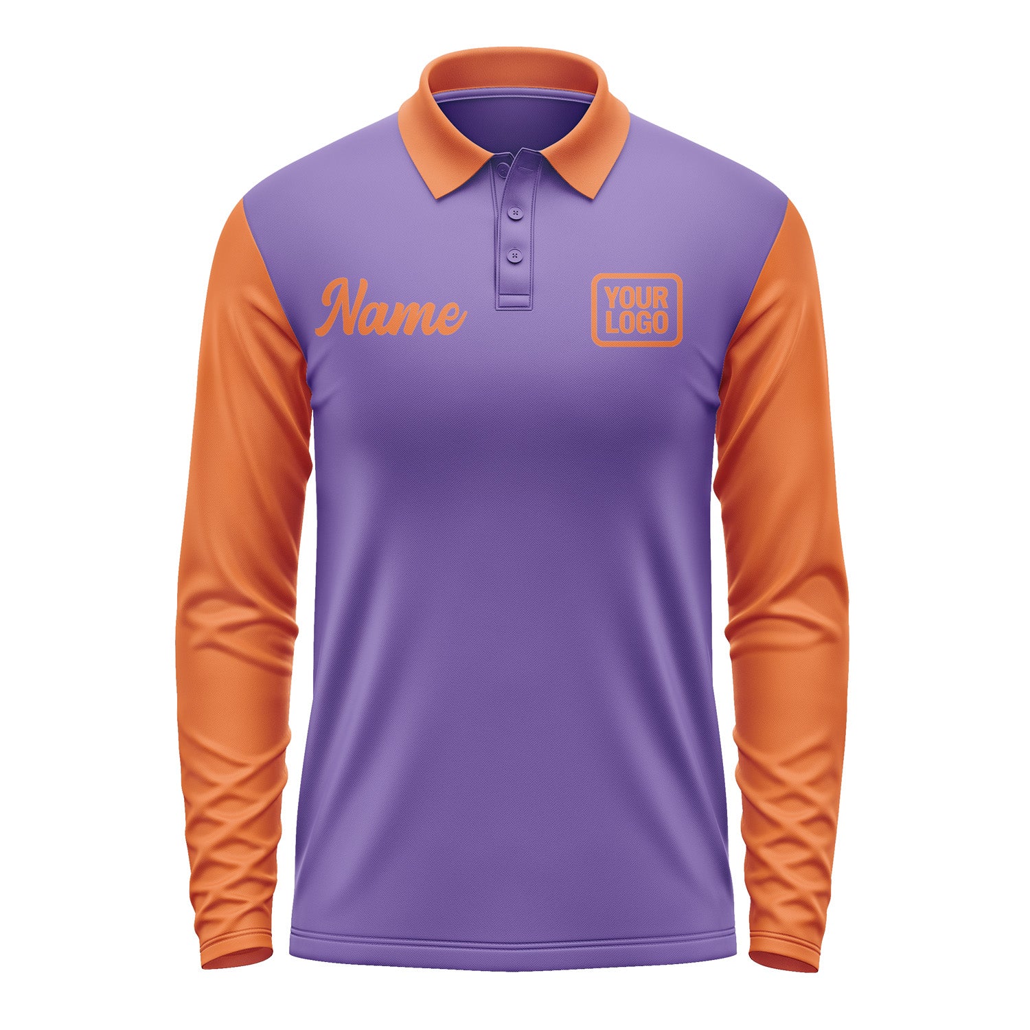Custom Light Purple Orange Long Sleeve Polo Shirt Pl232828B128
