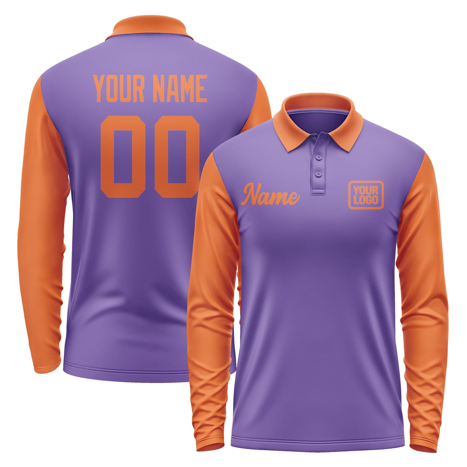 Custom Light Purple Orange Long Sleeve Polo Shirt Pl232828B128