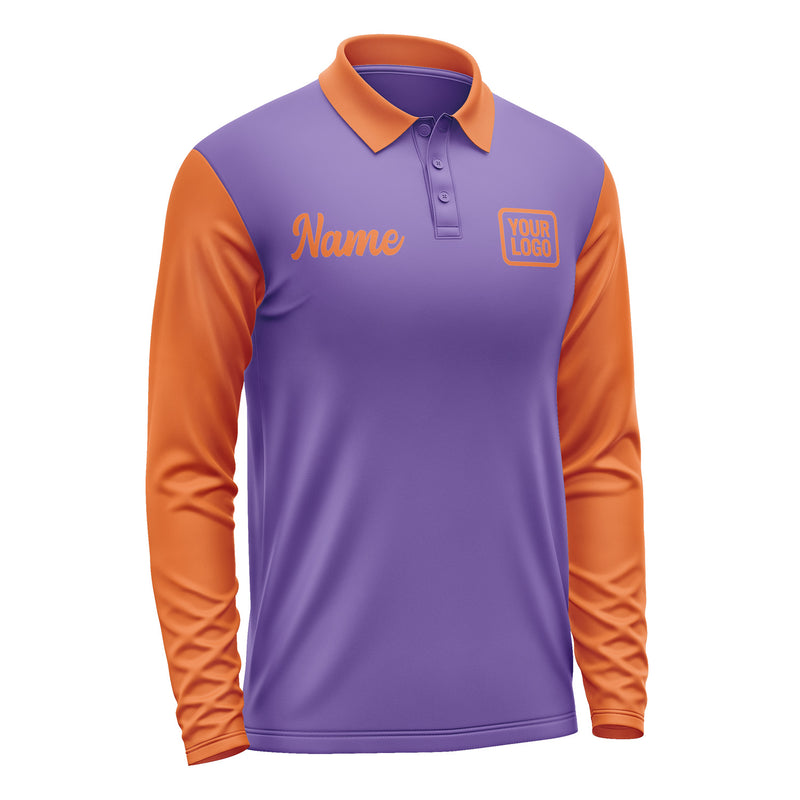 Custom Light Purple Orange Long Sleeve Polo Shirt Pl232828B128