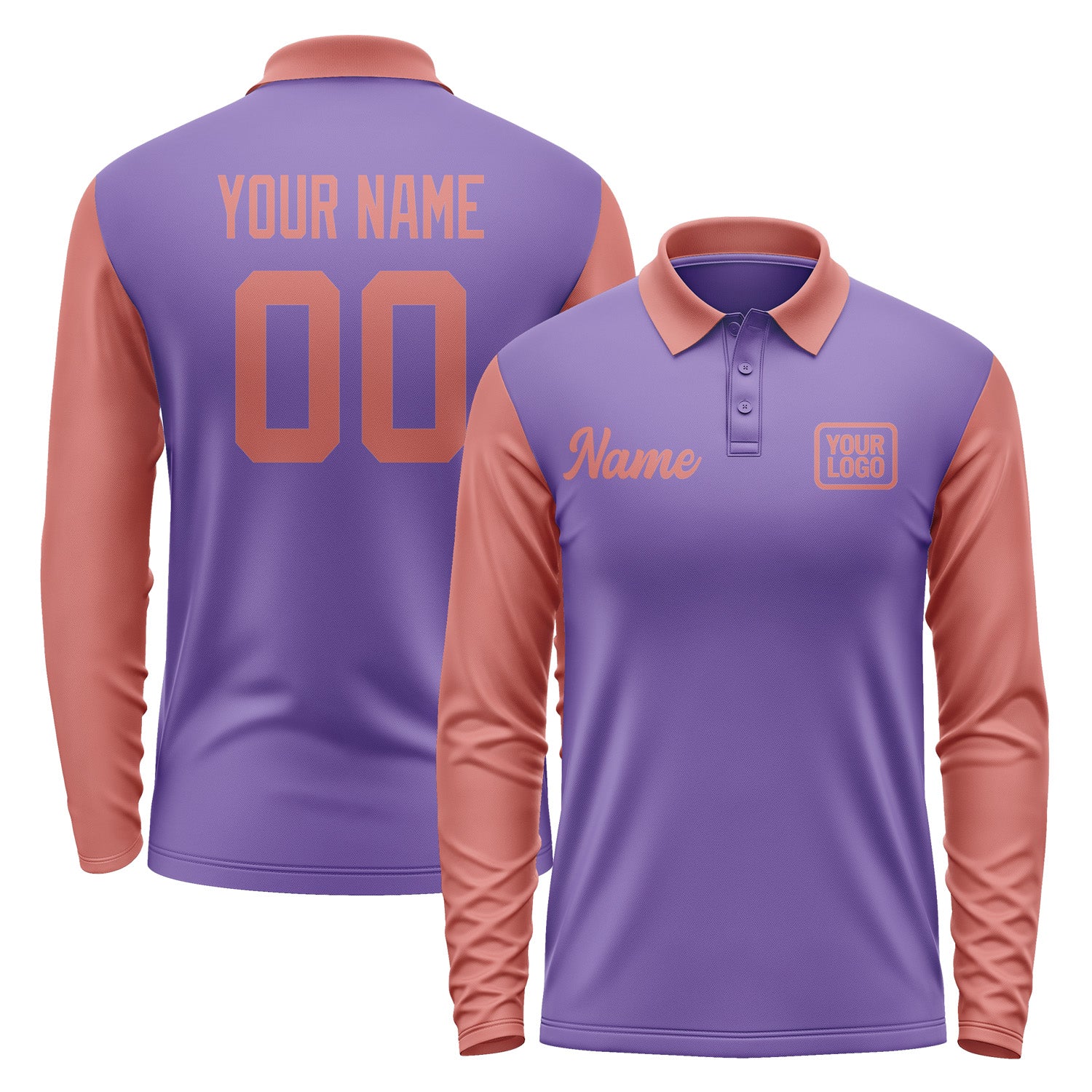 Custom Light Purple Copper Rose Long Sleeve Polo Shirt Pl232929B129