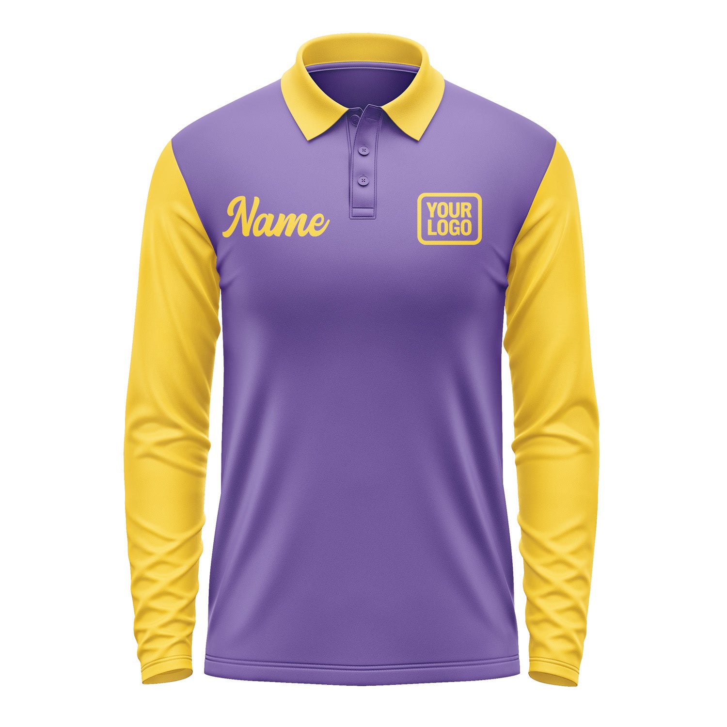 Custom Light Purple Gold Long Sleeve Polo Shirt Pl233030B130
