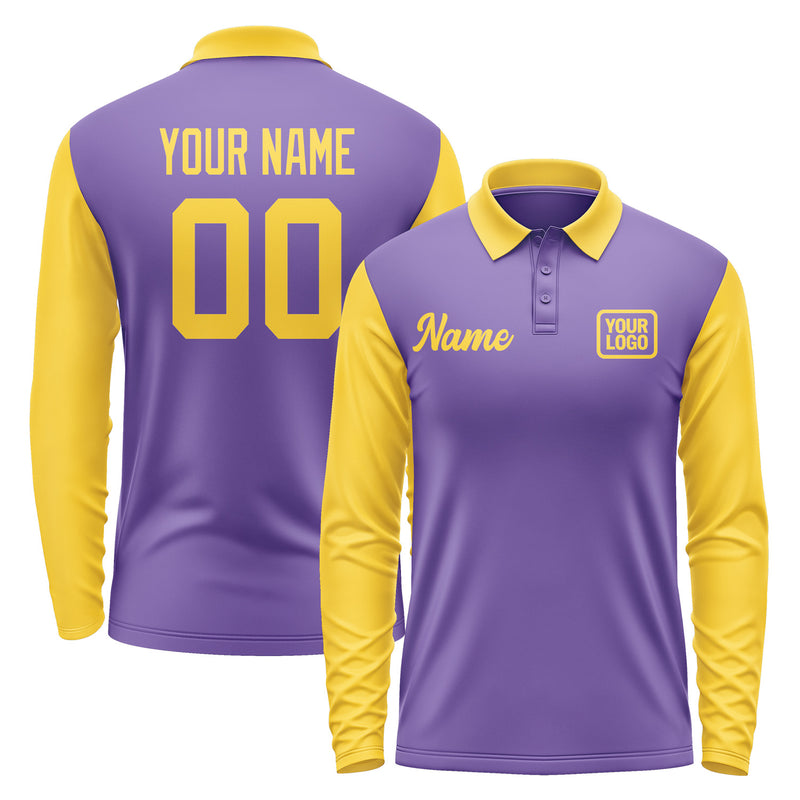 Custom Light Purple Gold Long Sleeve Polo Shirt Pl233030B130