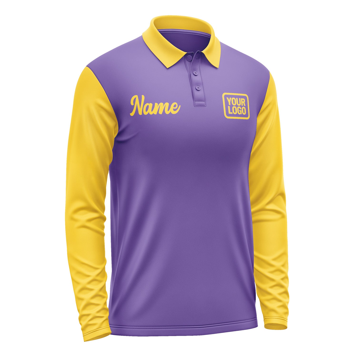 Custom Light Purple Gold Long Sleeve Polo Shirt Pl233030B130