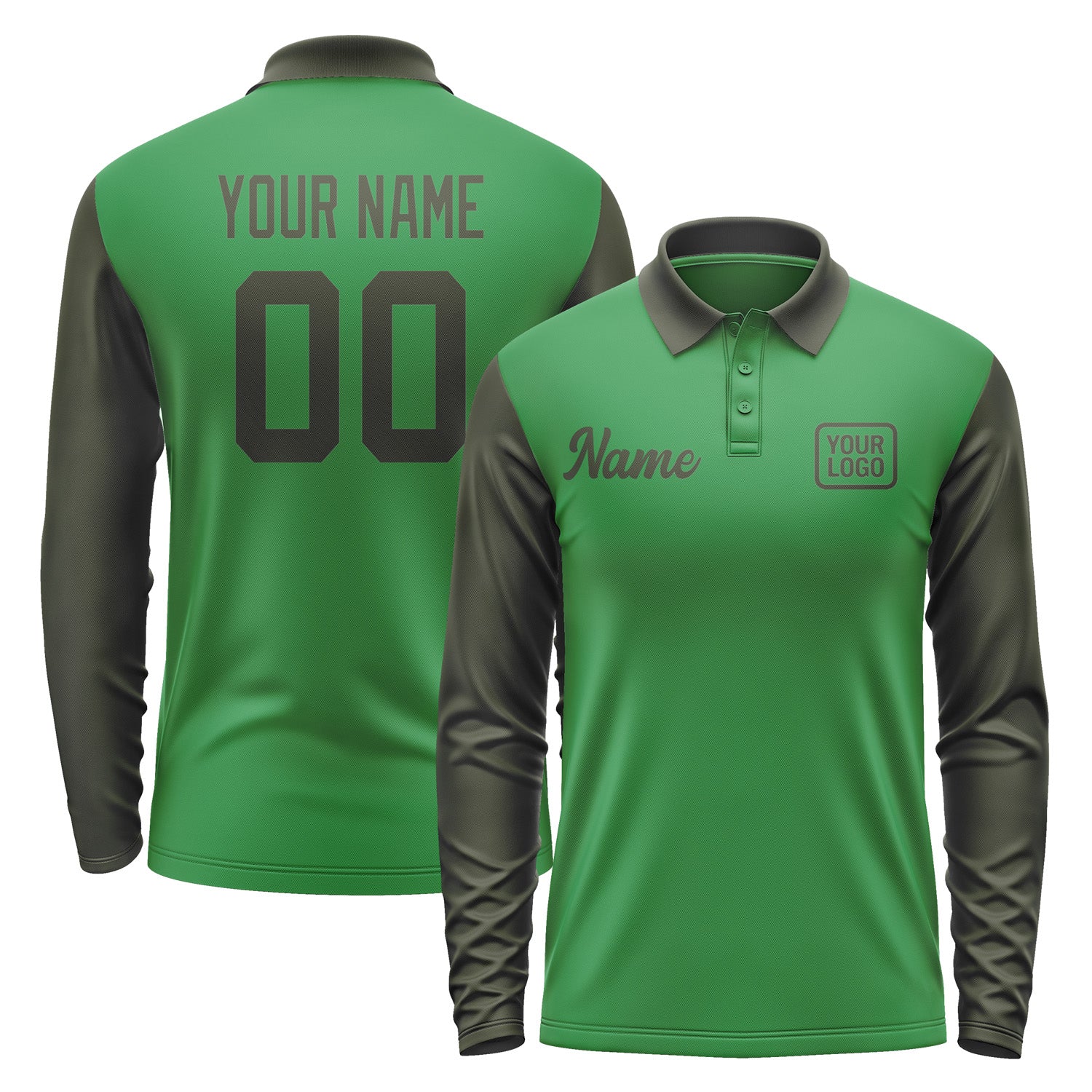 Custom Emerald Green Olive Long Sleeve Polo Shirt Pl240202B102