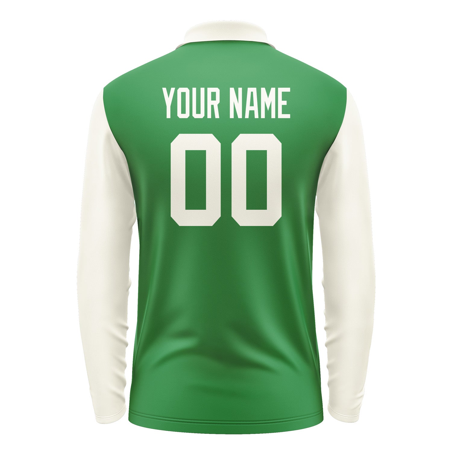 Custom Emerald Green Cream Long Sleeve Polo Shirt Pl240303B103