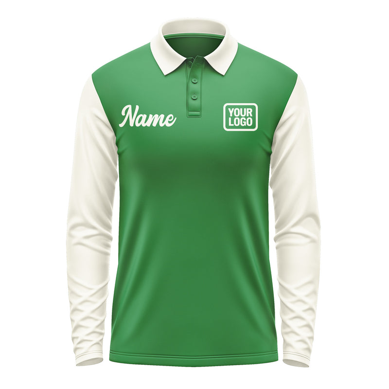 Custom Emerald Green Cream Long Sleeve Polo Shirt Pl240303B103
