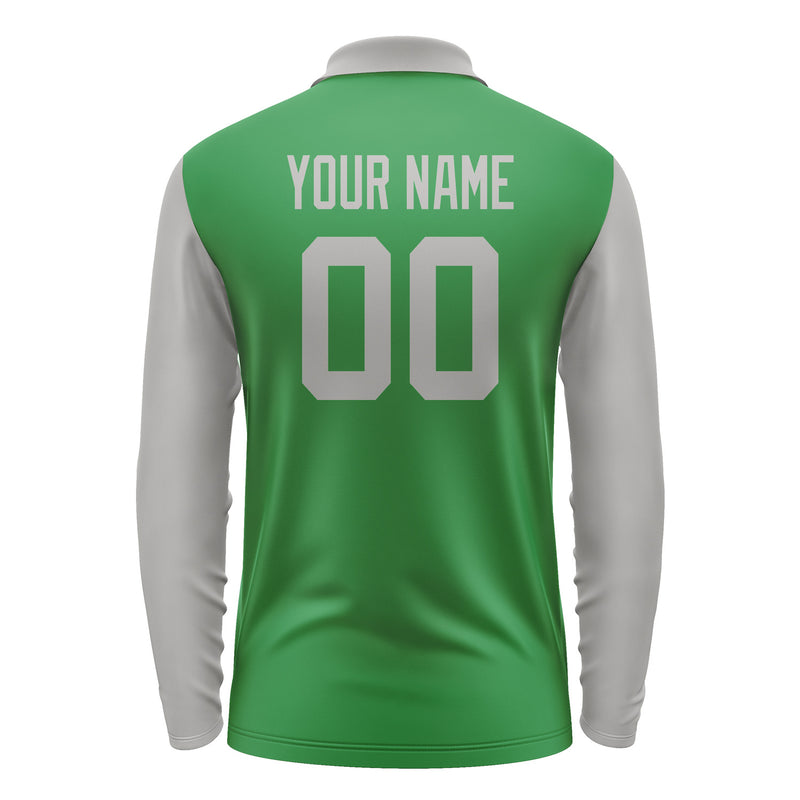 Custom Emerald Green Gray Long Sleeve Polo Shirt Pl240404B104
