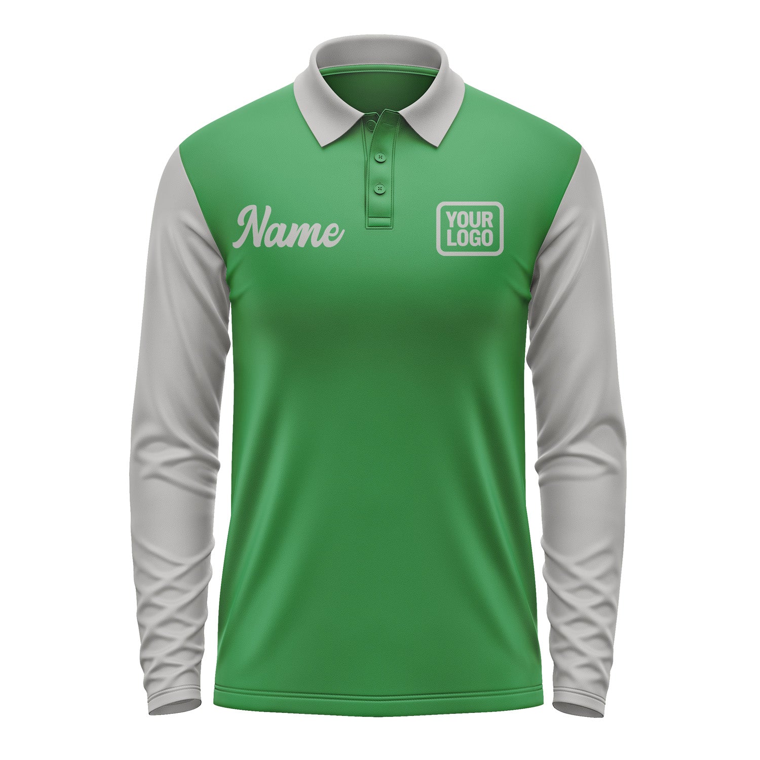 Custom Emerald Green Gray Long Sleeve Polo Shirt Pl240404B104