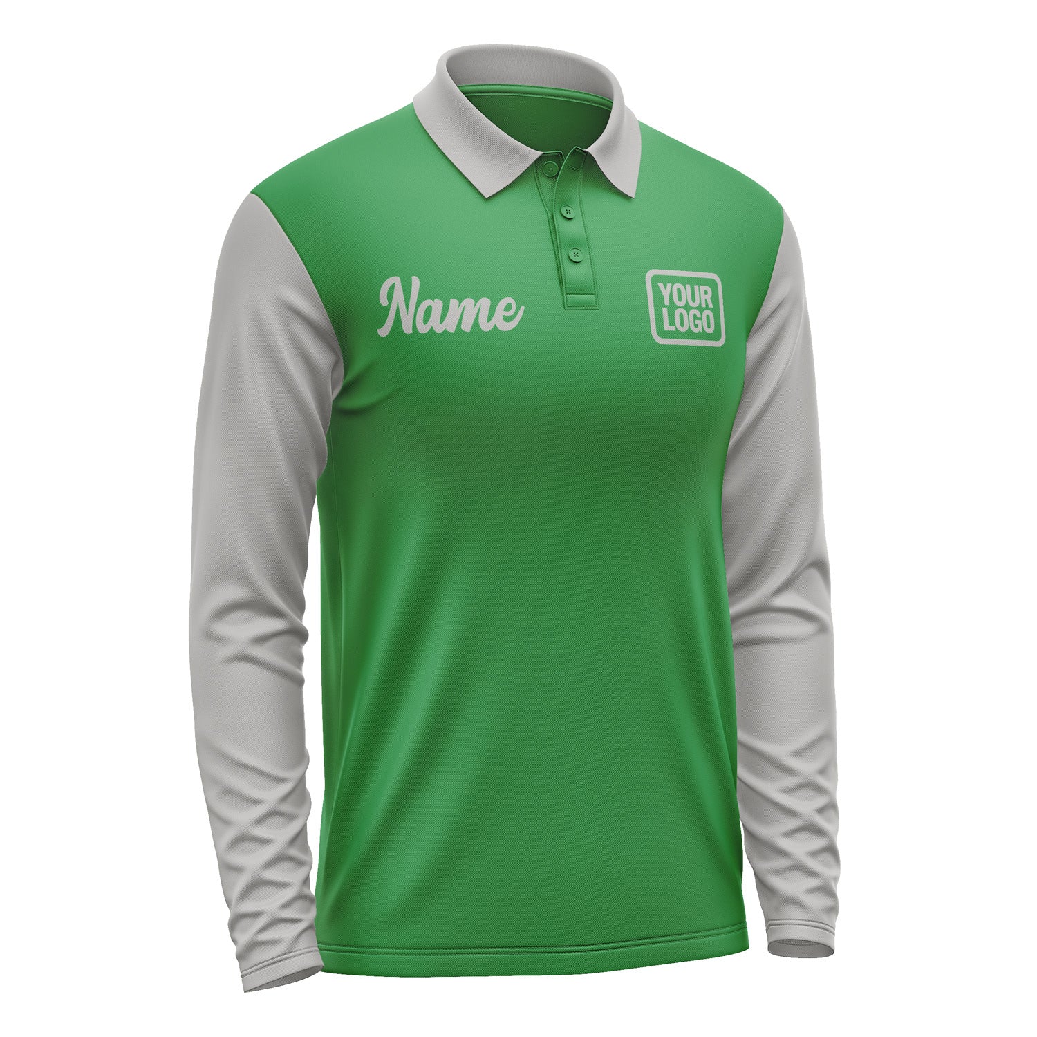 Custom Emerald Green Gray Long Sleeve Polo Shirt Pl240404B104