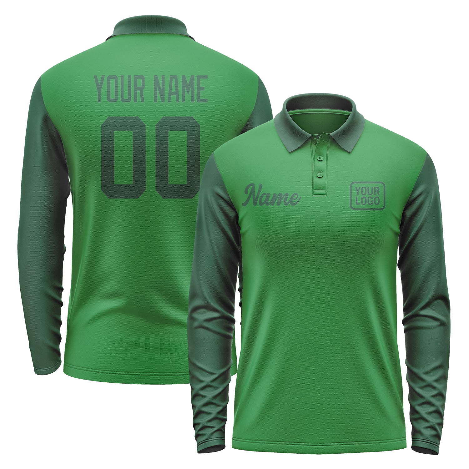 Custom Emerald Green Green Long Sleeve Polo Shirt Pl240505B105