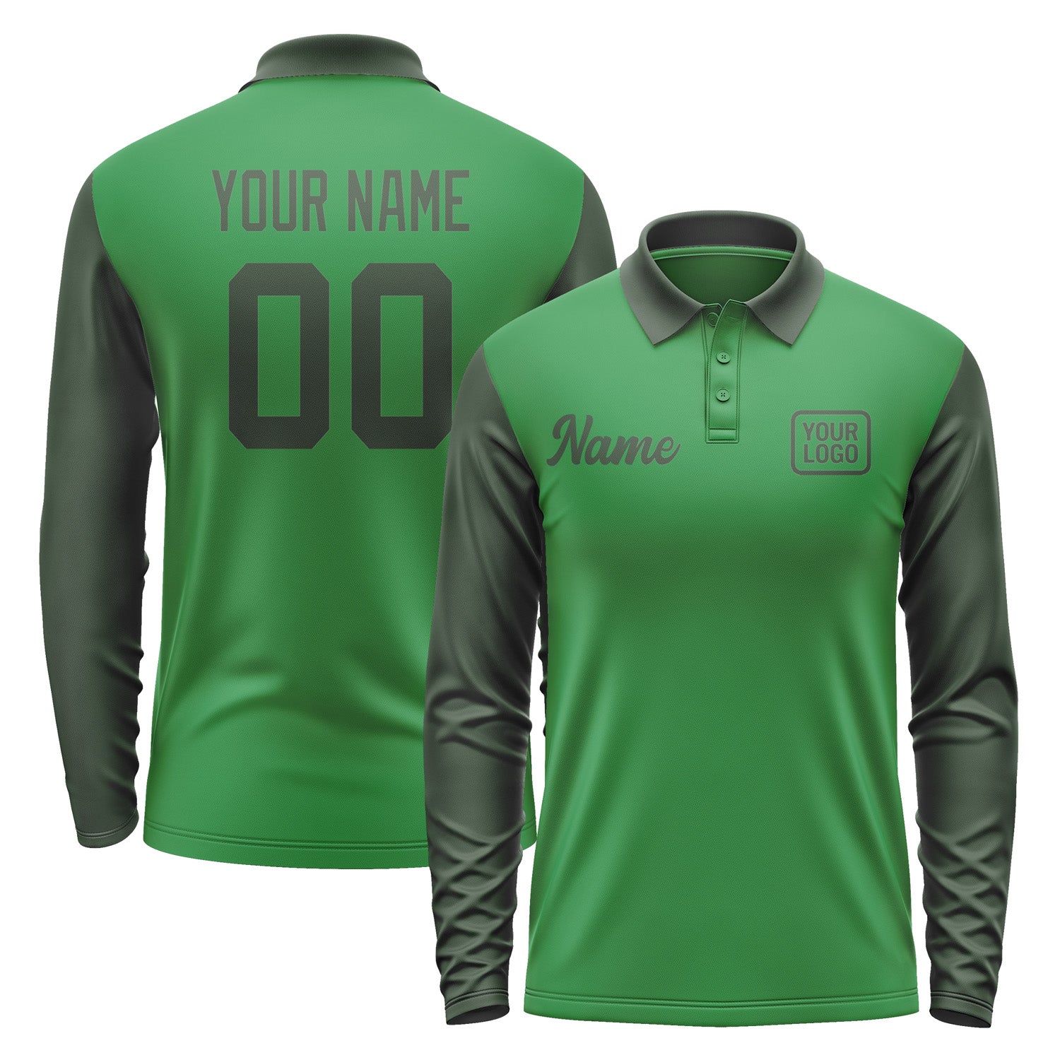 Custom Emerald Green Dark Green Long Sleeve Polo Shirt Pl240606B106