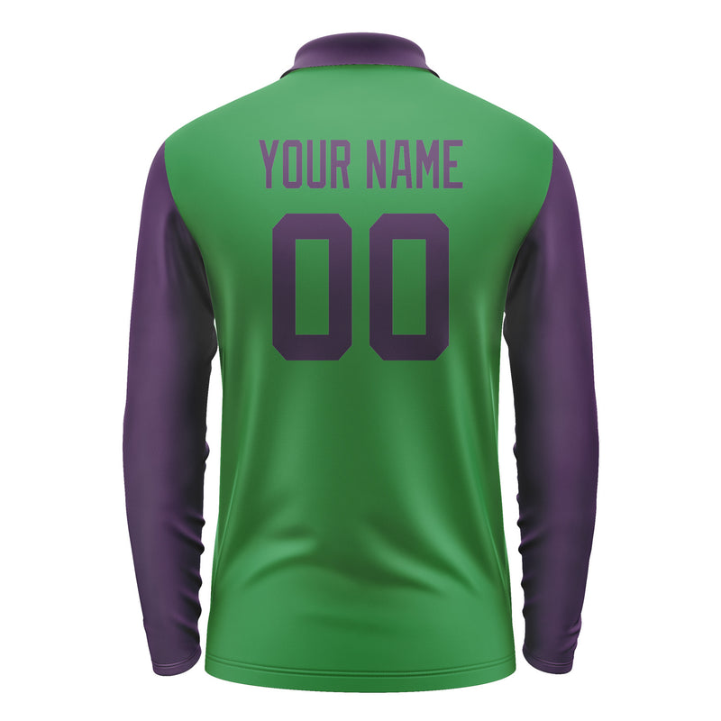 Custom Emerald Green Purple Long Sleeve Polo Shirt Pl240707B107