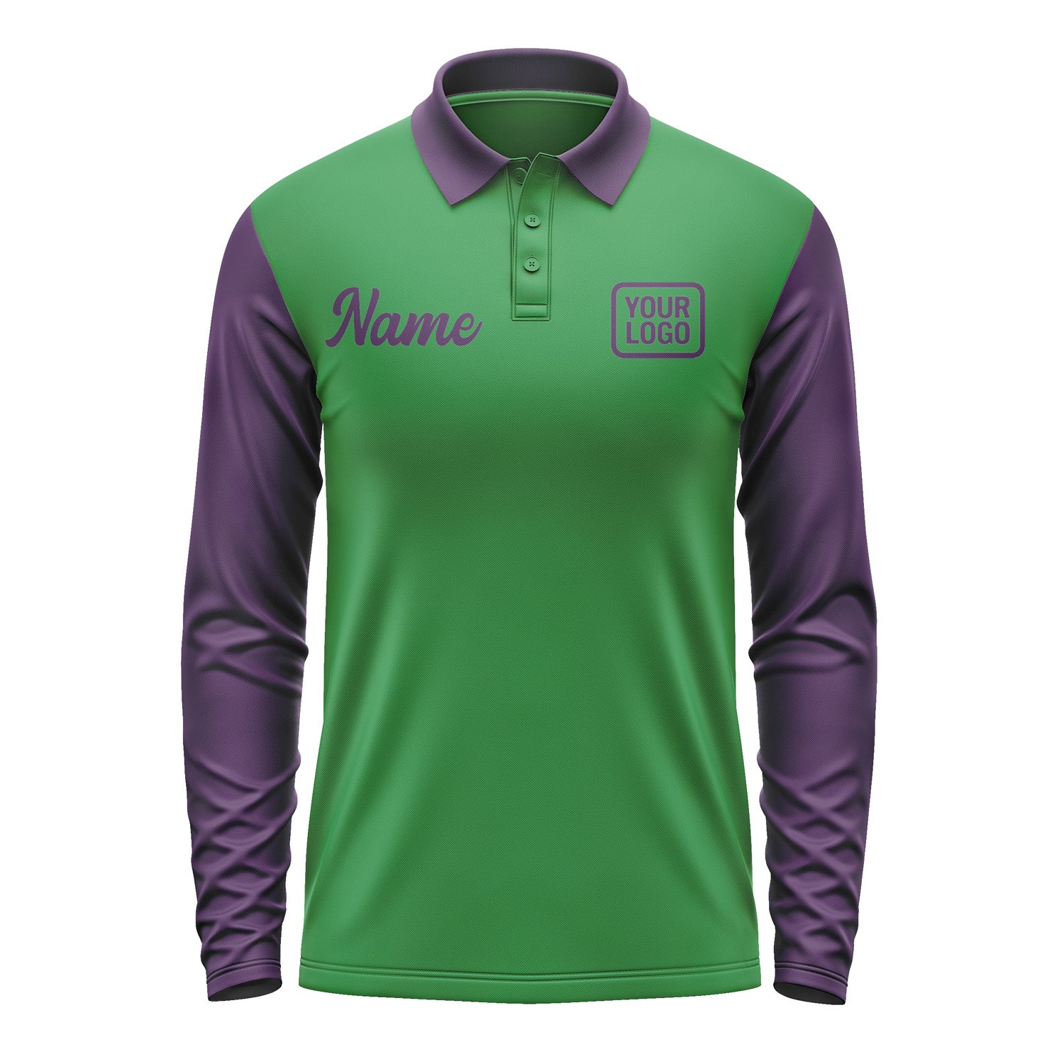 Custom Emerald Green Purple Long Sleeve Polo Shirt Pl240707B107